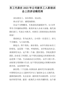 员工代表在2023年公司新员工入职培训会上的讲话稿范例