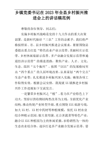 乡镇党委书记在2023年全县乡村振兴推进会上的讲话稿范例