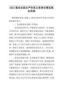2023落实全面从严治党主体责任情况报告范例
