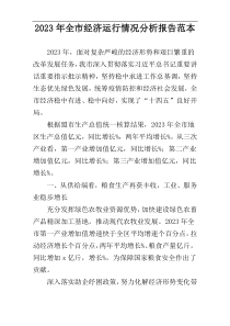 2023年全市经济运行情况分析报告范本