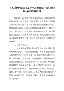 县应急管理局2023年开展能力作风建设年活动总结范例