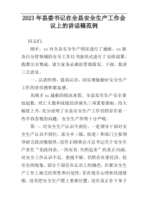 2023年县委书记在全县安全生产工作会议上的讲话稿范例