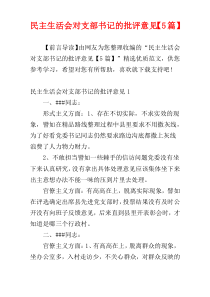 民主生活会对支部书记的批评意见【5篇】
