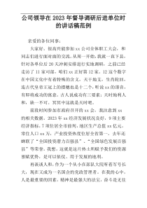 公司领导在2023年督导调研后进单位时的讲话稿范例