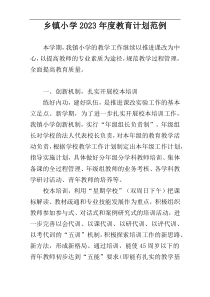 乡镇小学2023年度教育计划范例