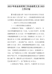 2023年农业农村局工作总结范文及2023工作计划