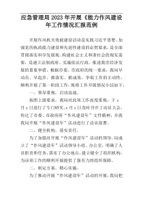 应急管理局2023年开展《能力作风建设年工作情况汇报范例