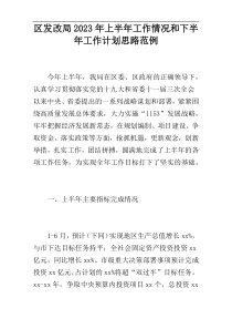 区发改局2023年上半年工作情况和下半年工作计划思路范例