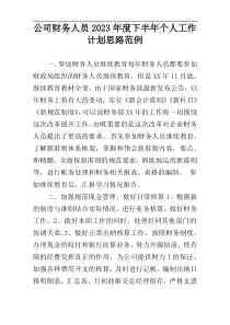 公司财务人员2023年度下半年个人工作计划思路范例