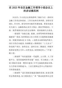 在2023年全区金融工作领导小组会议上的讲话稿范例