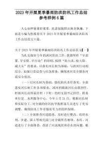 2023年开展夏季暴雨防洪防汛工作总结参考样例6篇