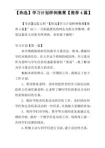 【热选】学习计划样例集聚【推荐4篇】