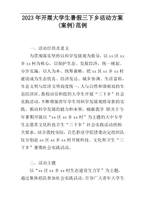 2023年开展大学生暑假三下乡活动方案(案例)范例