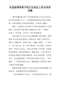 在党组领导班子民主生活会上的点评讲话稿