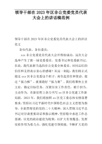 领导干部在2023年区非公党委党员代表大会上的讲话稿范例