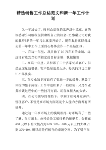 精选销售工作总结范文和新一年工作计划