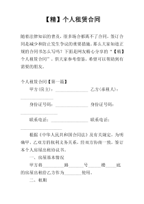 【精】个人租赁合同