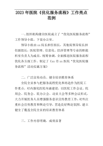 2023年医院《优化服务流程》工作亮点范例
