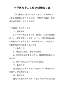 小学教师个人工作计划精编5篇