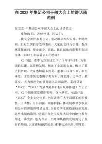 在2023年集团公司干部大会上的讲话稿范例