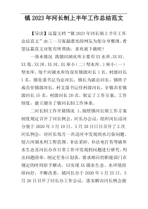 镇2023年河长制上半年工作总结范文