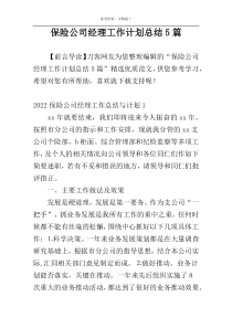 保险公司经理工作计划总结5篇