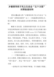 乡镇领导班子民主生活会“五个方面”对照检查材料