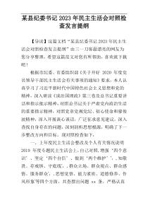 某县纪委书记2023年民主生活会对照检查发言提纲
