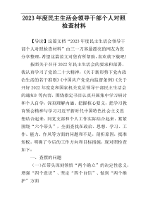 2023年度民主生活会领导干部个人对照检查材料