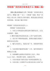 网络推广员的岗位职责是什么（精编4篇）