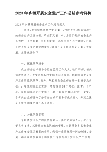 2023年乡镇开展安全生产工作总结参考样例
