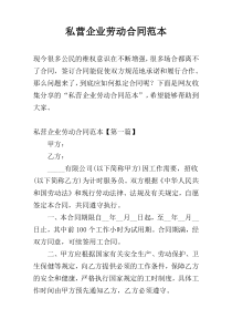 私营企业劳动合同范本