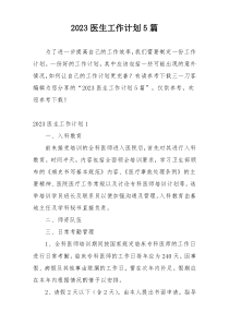 2023医生工作计划5篇