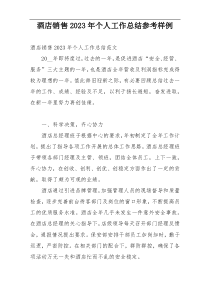 酒店销售2023年个人工作总结参考样例