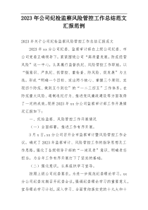2023年公司纪检监察风险管控工作总结范文汇报范例