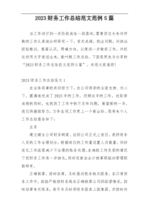 2023财务工作总结范文范例5篇