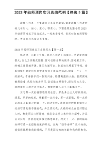 2023年幼师顶岗实习总结范例【热选5篇】