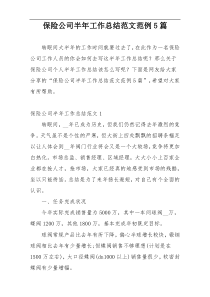 保险公司半年工作总结范文范例5篇