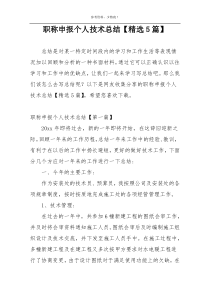 职称申报个人技术总结【精选5篇】