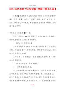 2023年终总结大会发言稿(样稿)【精选5篇】