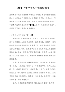 【精】上半年个人工作总结范文
