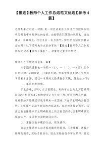 【推选】教师个人工作总结范文优选【参考4篇】