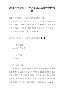 2023年小学班主任个人实习总结报告范例六篇