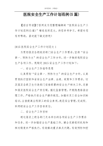 医院安全生产工作计划范例(5篇)