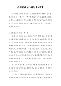 公司管理工作规划【5篇】