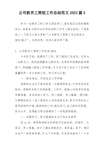 公司新员工简短工作总结范文2023篇5