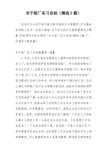 关于船厂实习总结（精选5篇）