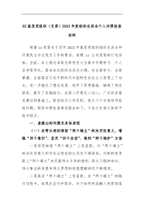 XX基层党组织支委2022年度组织生活会个人对照检查材料