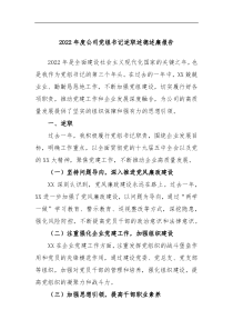 2022年度公司党组书记述职述德述廉报告