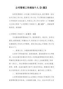 公司管理工作规划个人【5篇】